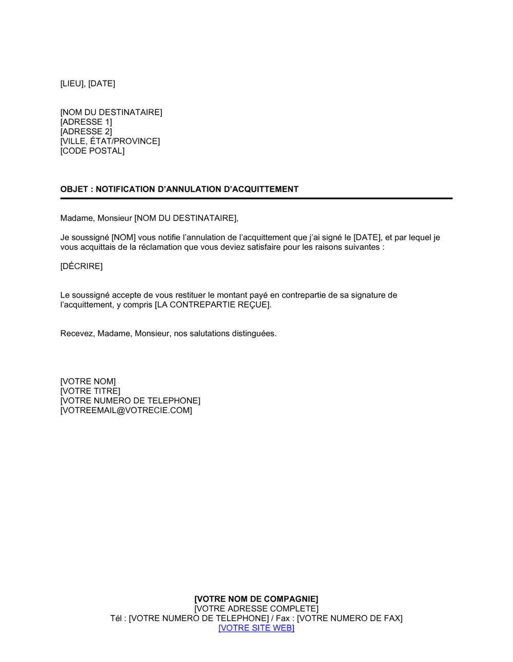 Business-in-a-Box's Notification d'annulation d'acquittement