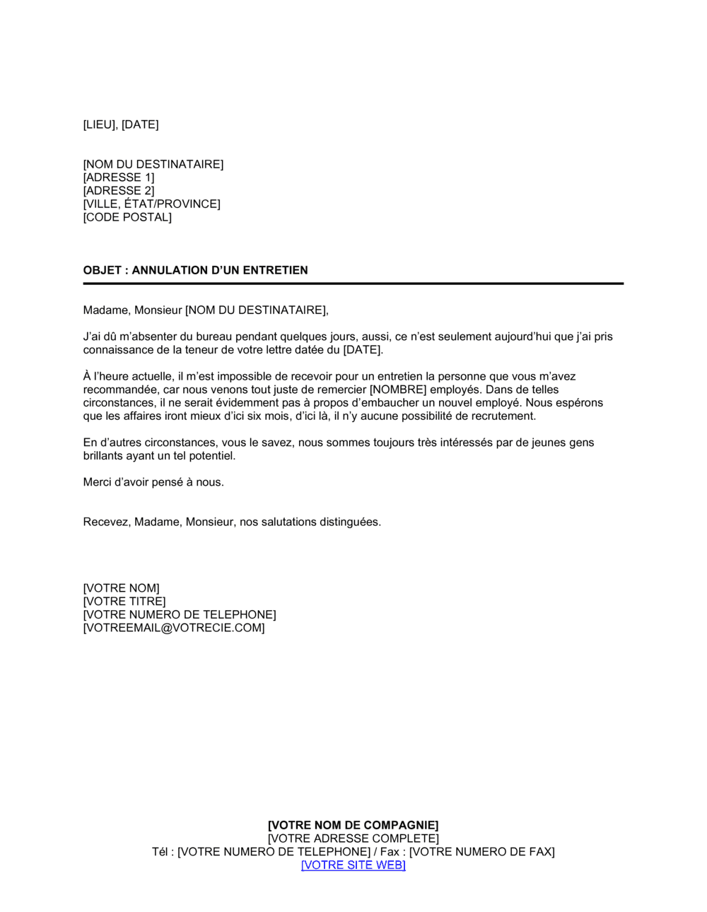 Business-in-a-Box's Notification d'annulation d'entretien