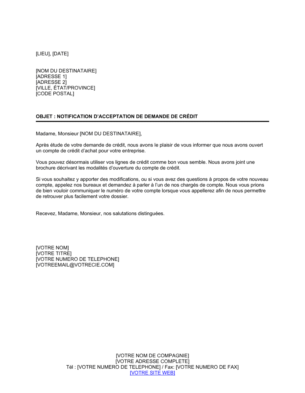 Business-in-a-Box's Notification d'approbation de compte de crédit d'achat