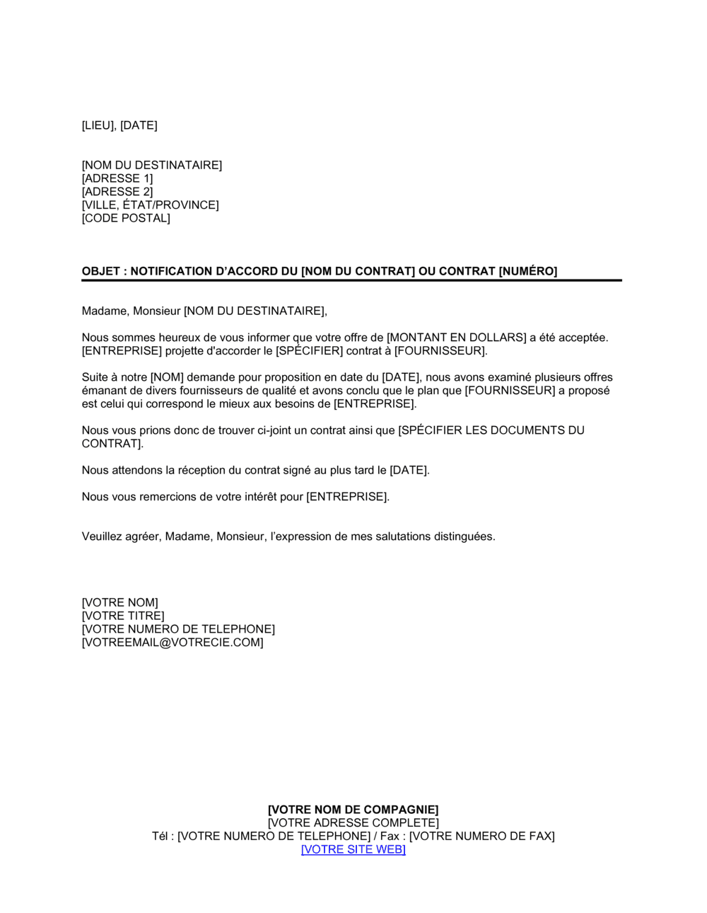 Business-in-a-Box's Notification d'attribution de contrat