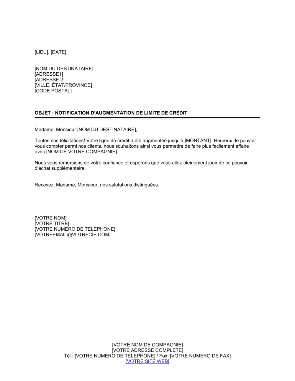 Business-in-a-Box's Notification d'augmentation de limite de crédit