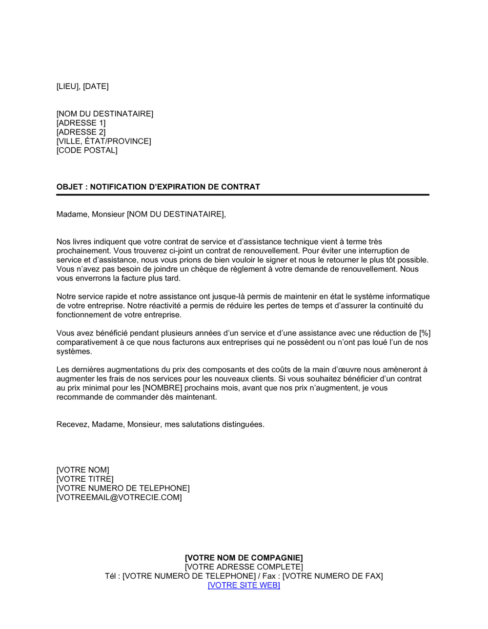 Business-in-a-Box's Notification d'expiration de contrat