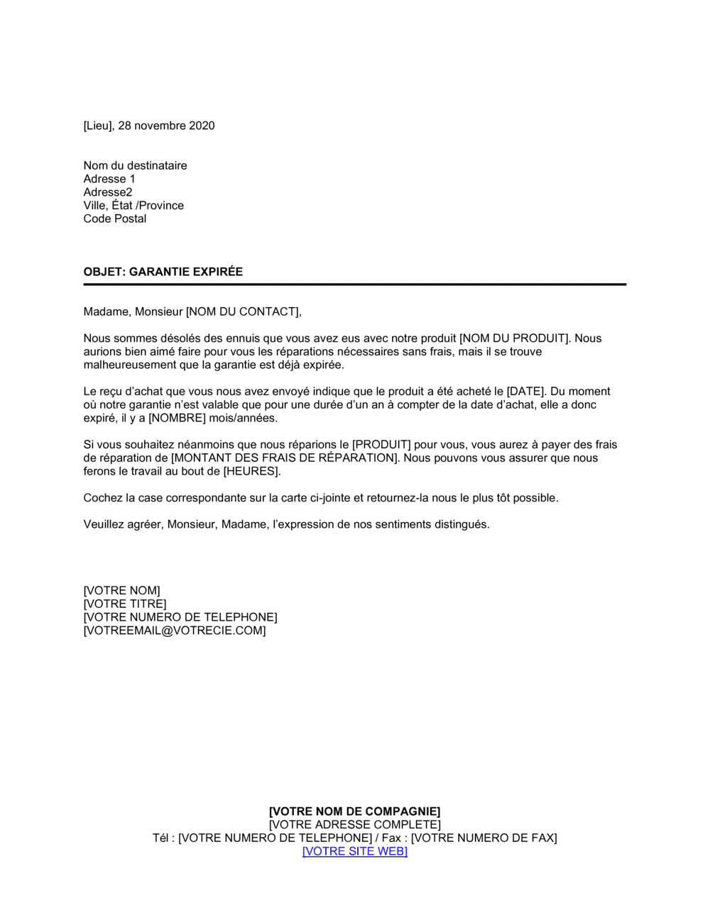 Business-in-a-Box's Notification d'expiration de garantie