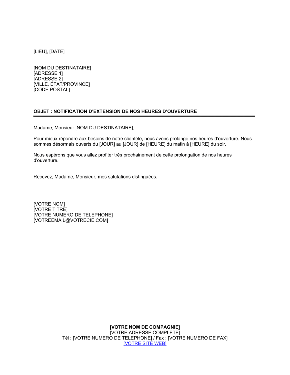 Business-in-a-Box's Notification d'extension de nos heures d'ouverture