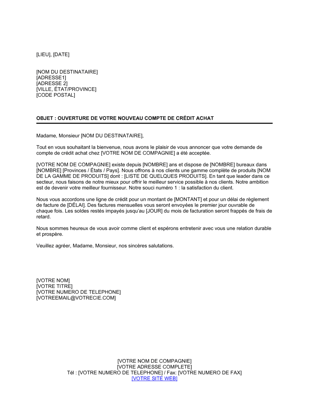 Business-in-a-Box's Notification d'ouverture du compte d'achat d'un nouveau client