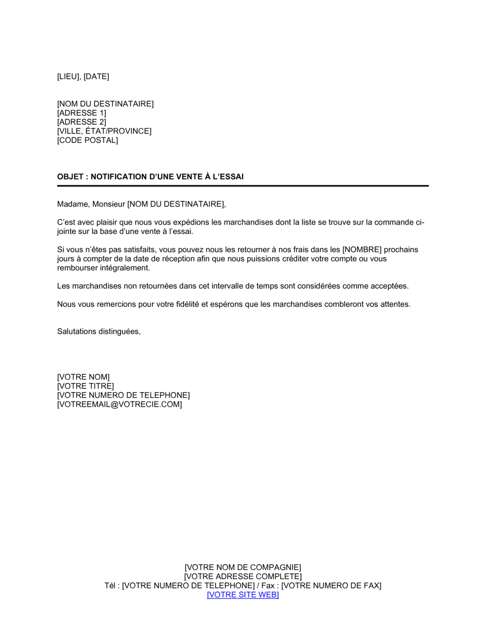 Business-in-a-Box's Notification d'une vente à l'essai