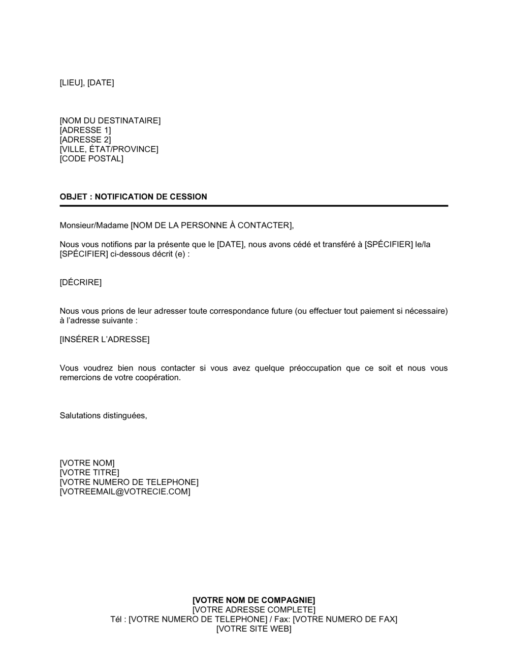 Business-in-a-Box's Notification de cession