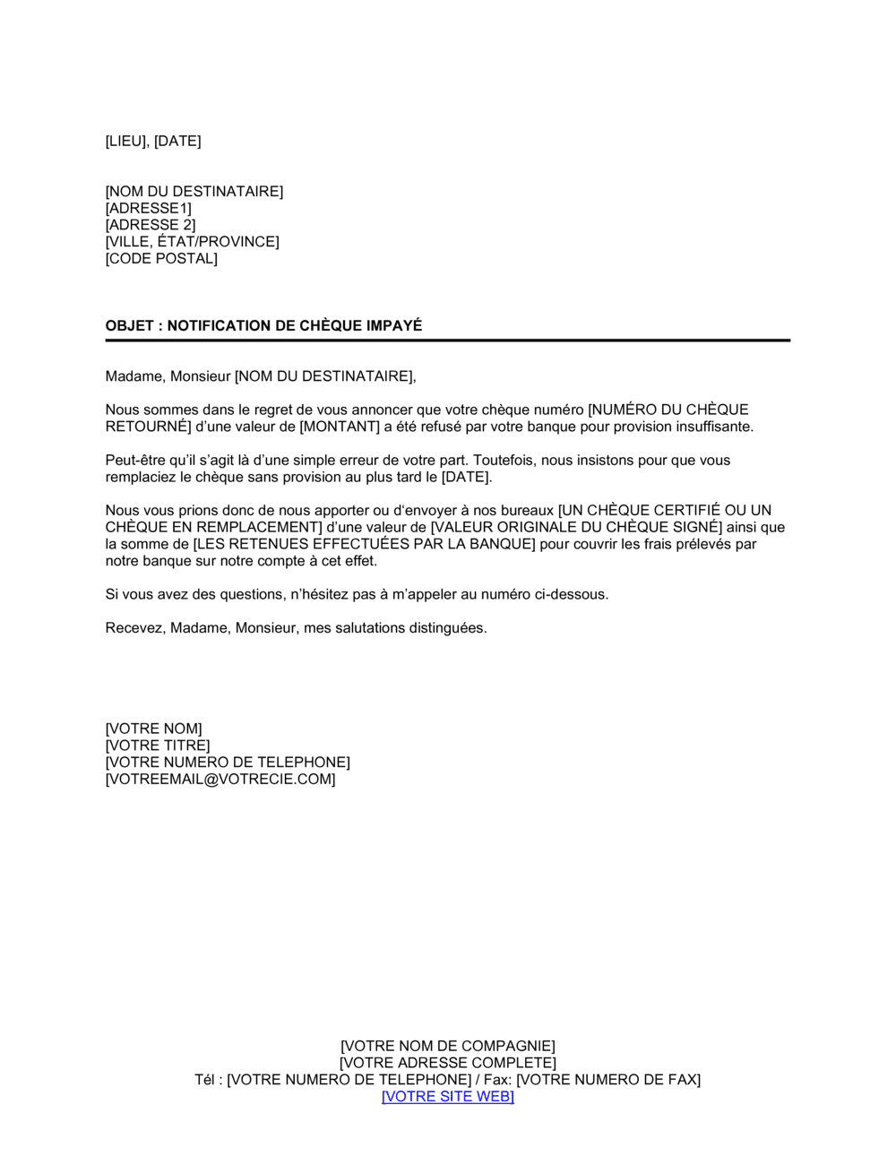 Business-in-a-Box's Notification de chèque sans provision 1