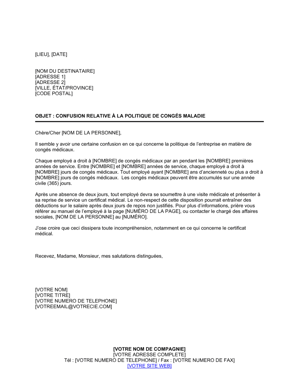 Business-in-a-Box's Notification de confusion relative aux congés maladie