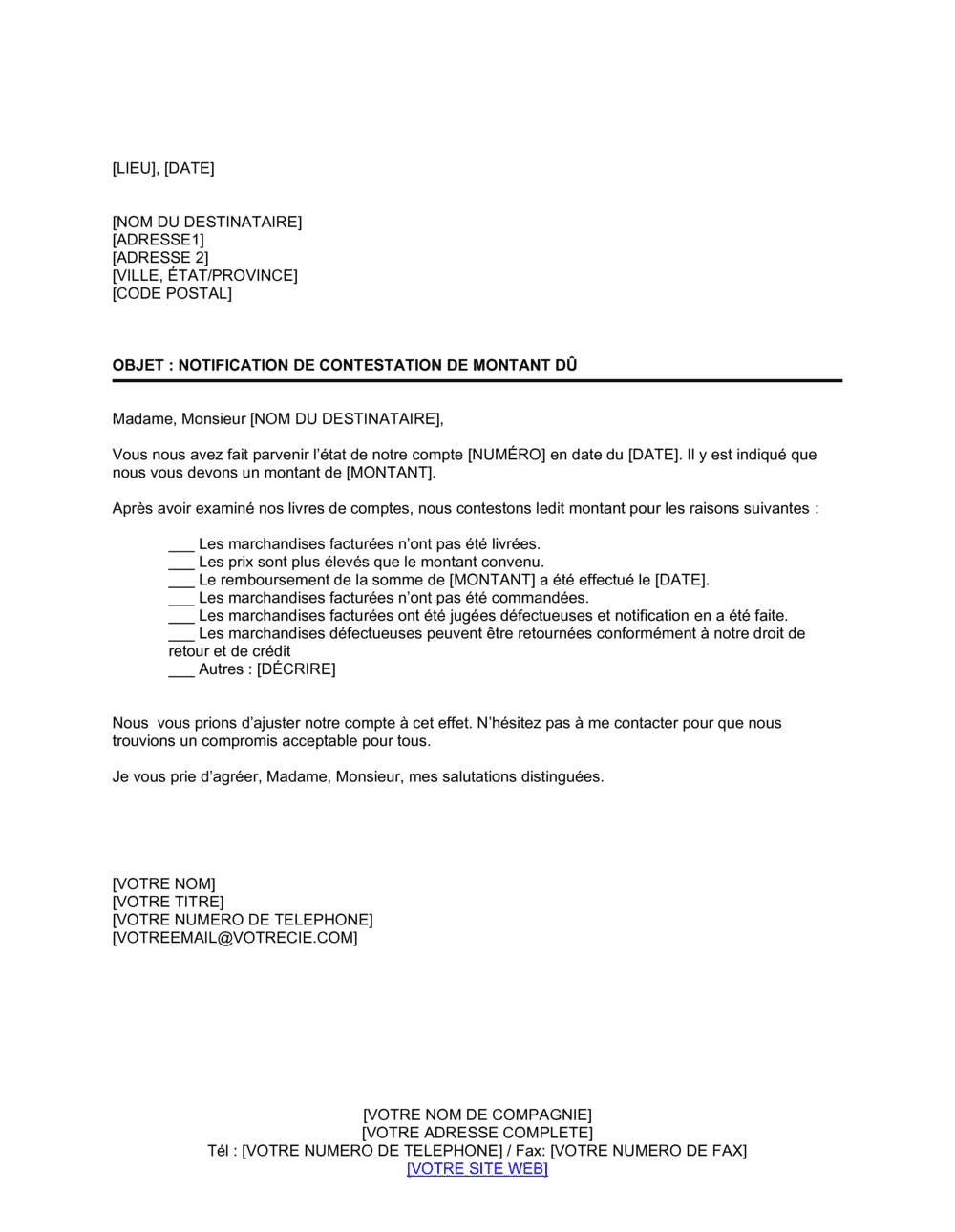 Business-in-a-Box's Notification de contestation d'état de créances