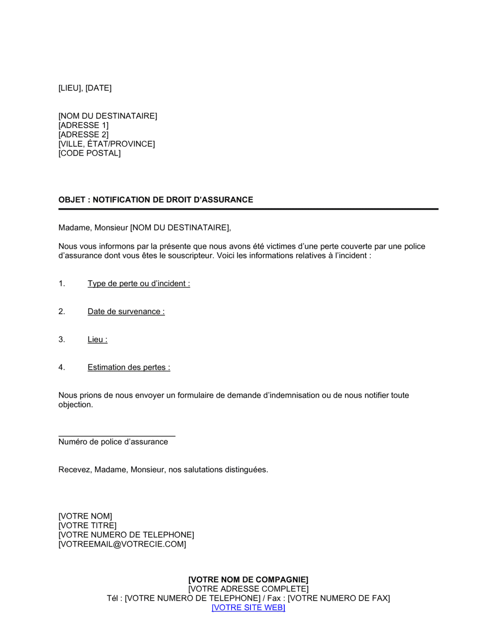 Business-in-a-Box's Notification de droit d'assurance