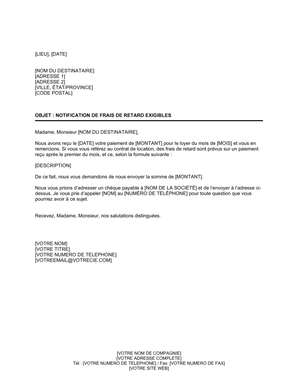 Business-in-a-Box's Notification de frais de retard exigibles