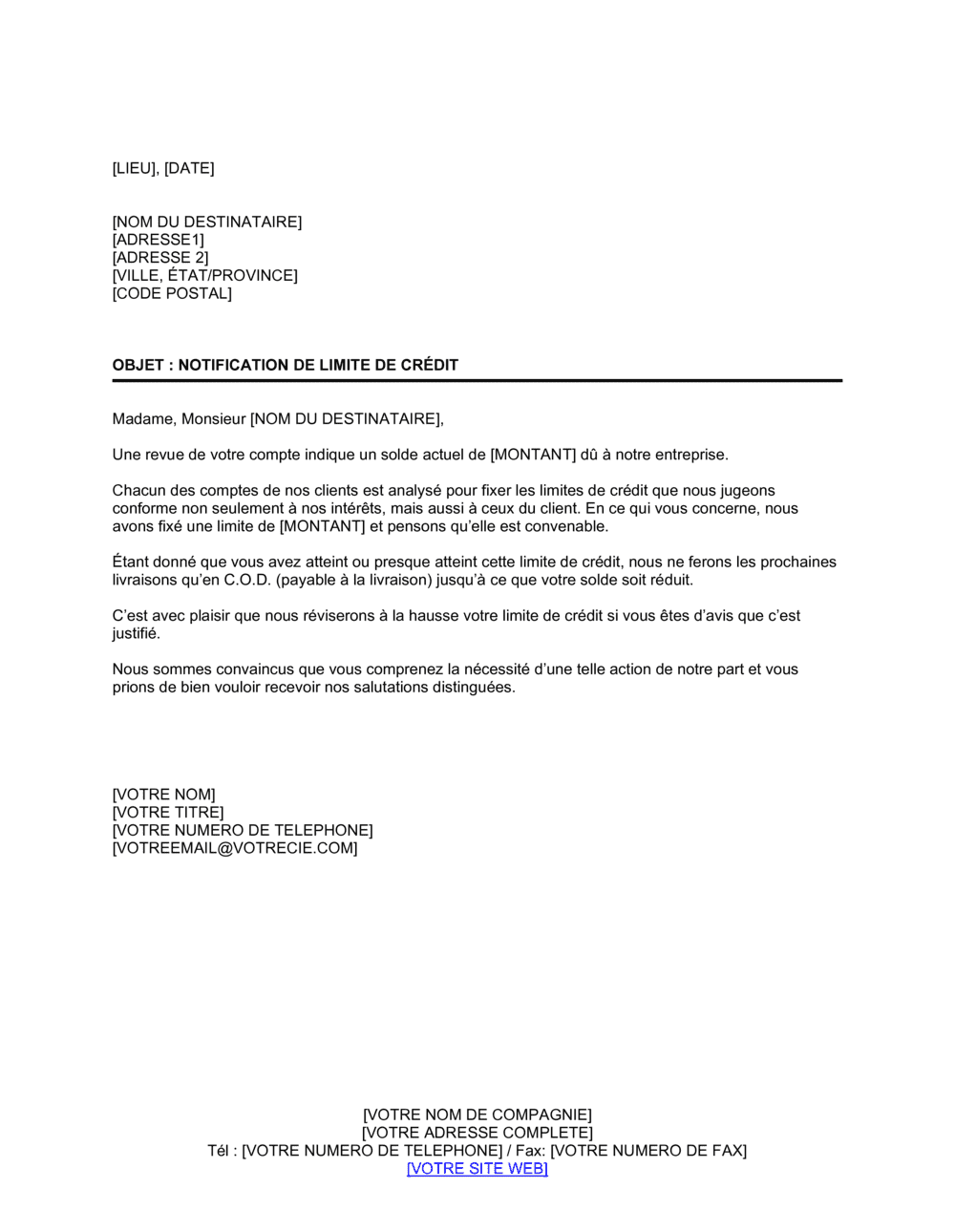 Business-in-a-Box's Notification de limite de crédit