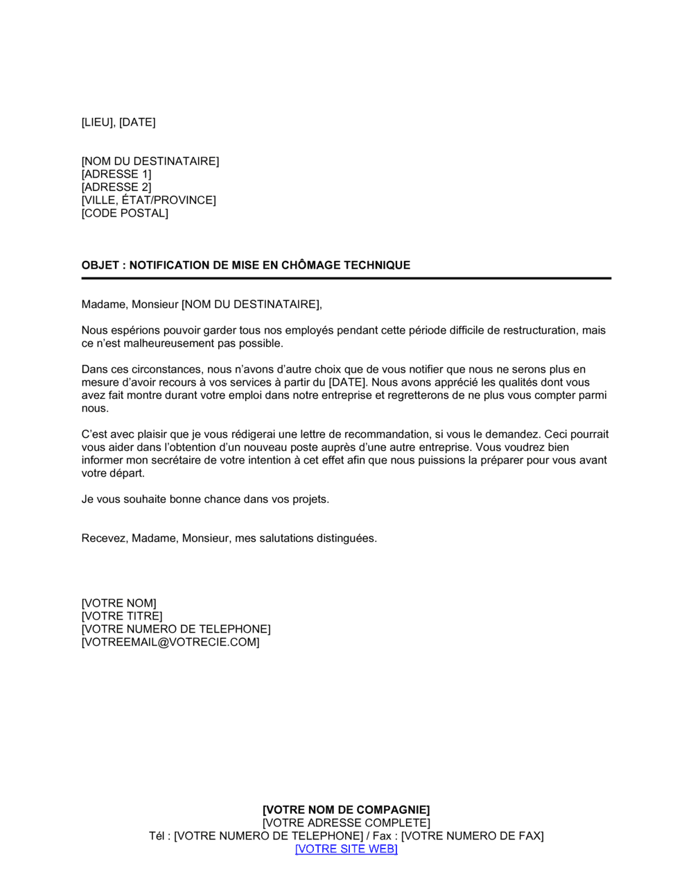 Business-in-a-Box's Notification de mise en chômage technique