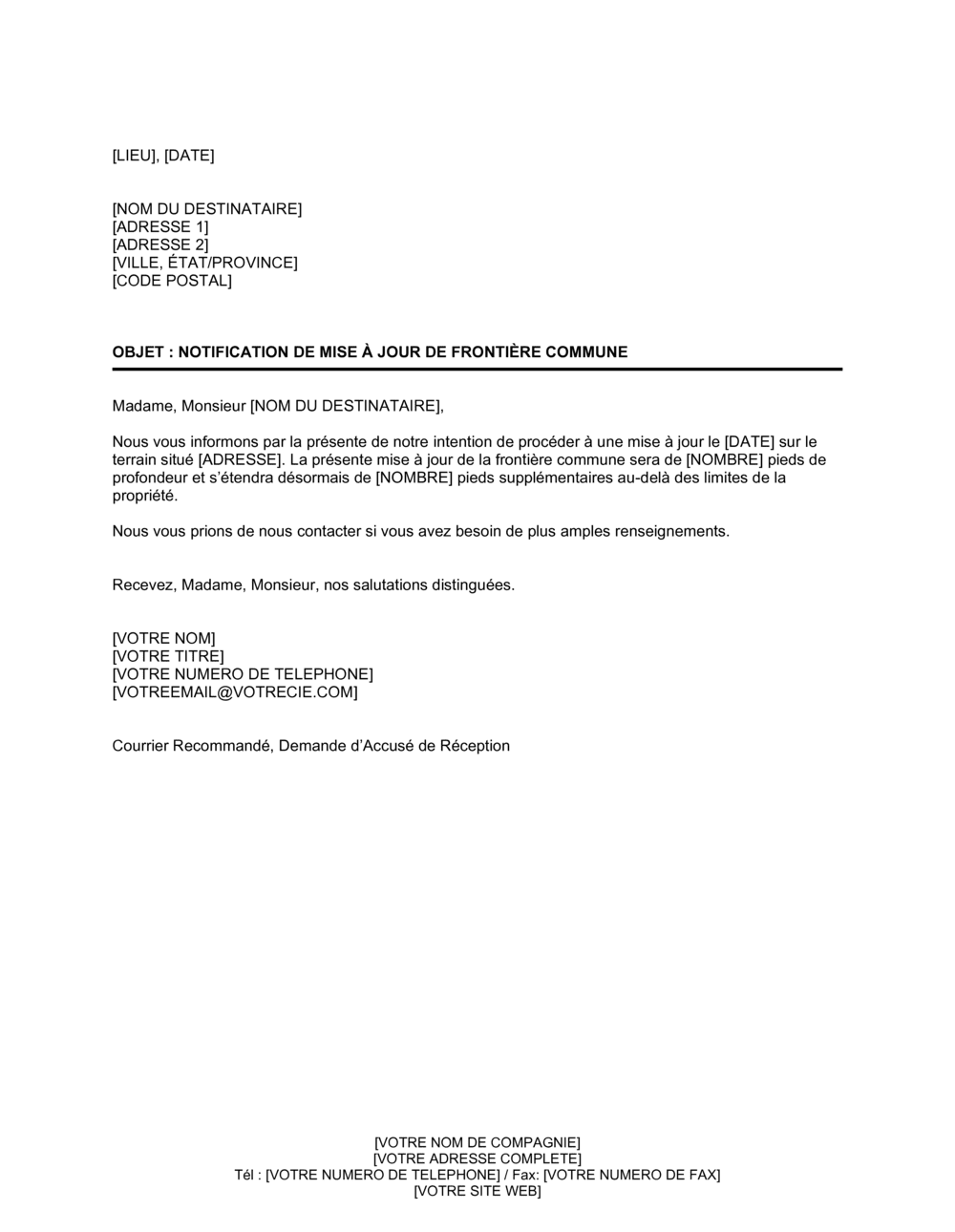 Business-in-a-Box's Notification de mise à jour de frontière commune