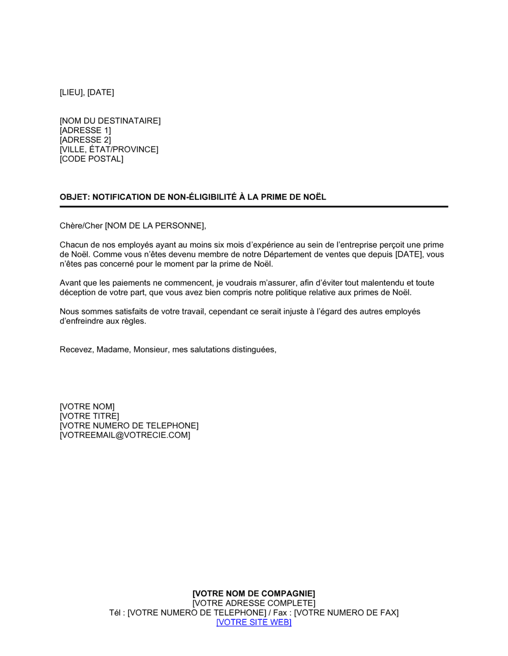 Business-in-a-Box's Notification de non-éligibilité à la prime de Noël