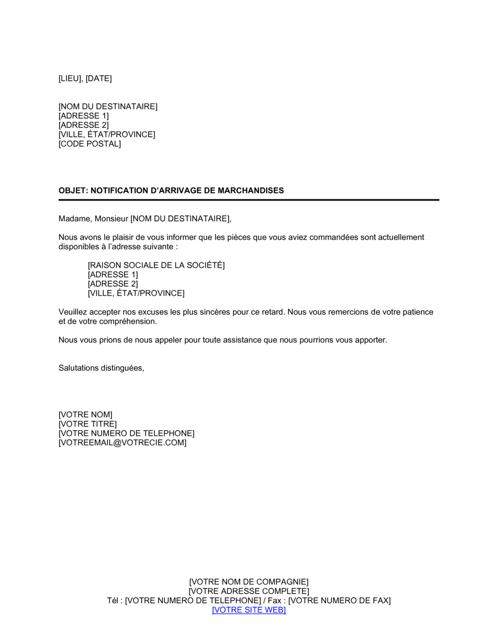 Business-in-a-Box's Notification de nouvel arrivage de marchandises