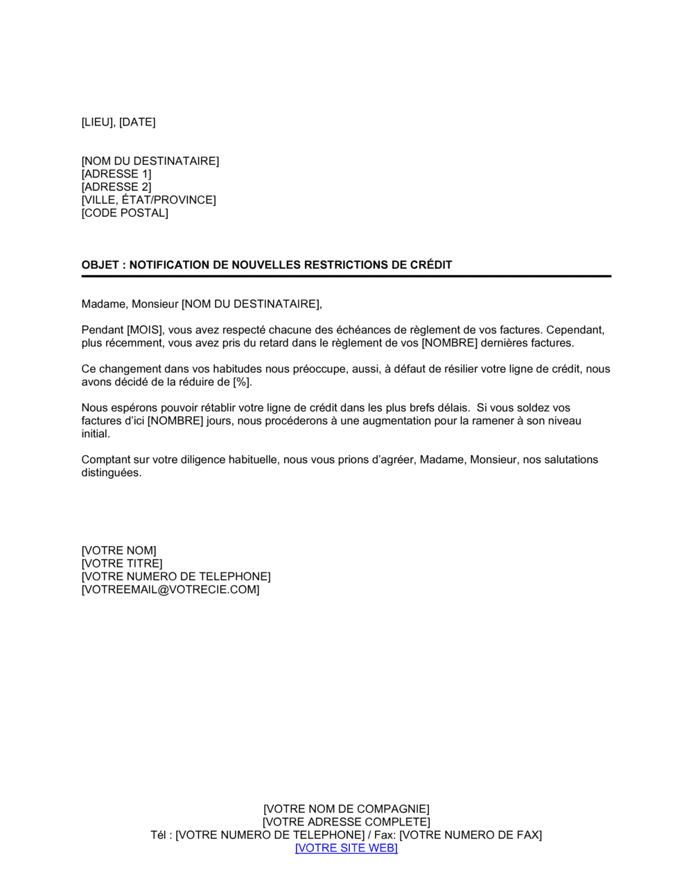 Business-in-a-Box's Notification de nouvelles restrictions sur le crédit