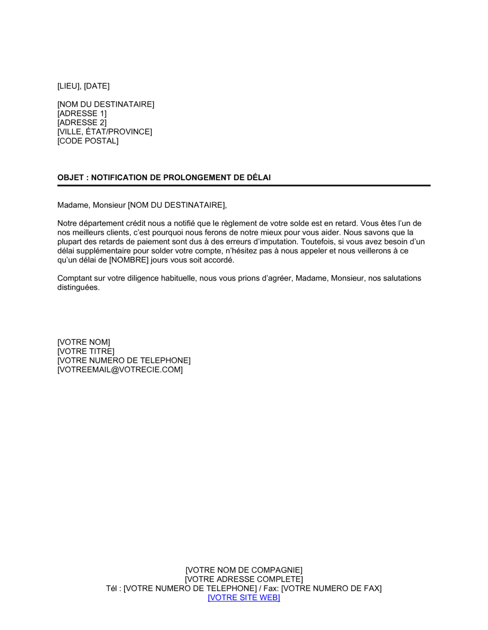 Business-in-a-Box's Notification de prolongement de délai de remboursement