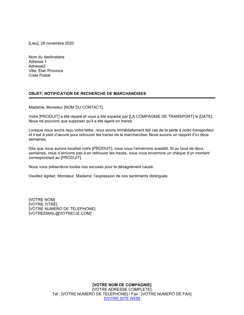 Business-in-a-Box's Notification de recherche de marchandises