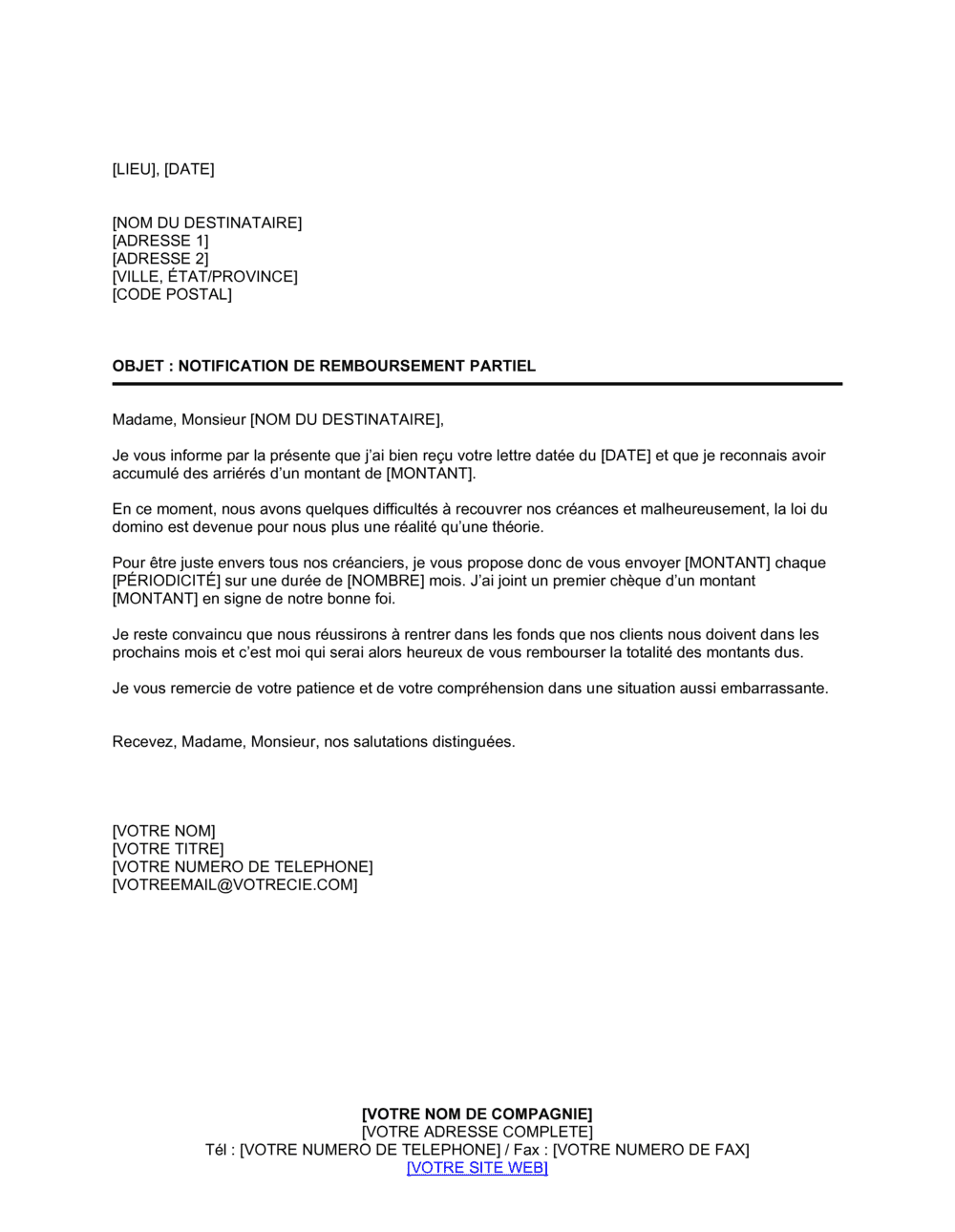 Business-in-a-Box's Notification de remboursement partiel