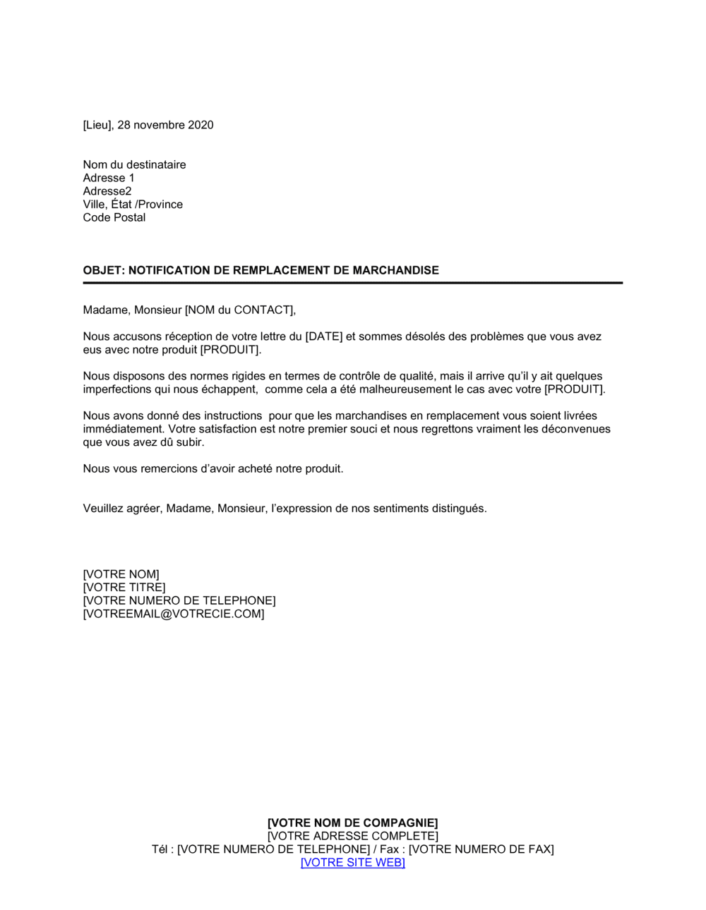 Business-in-a-Box's Notification de remplace de marchandises