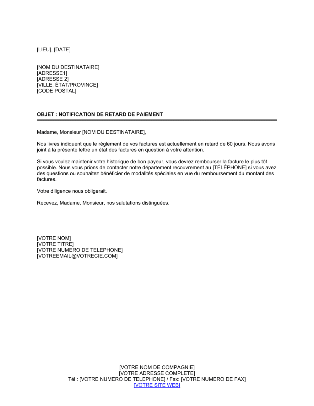 Business-in-a-Box's Notification de retard de paiement de 60 jours