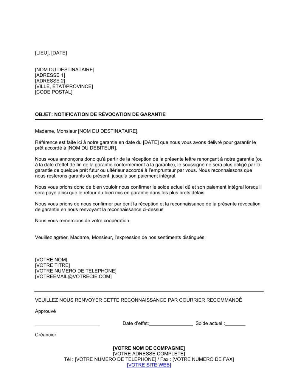 Business-in-a-Box's Notification de révocation de garantie