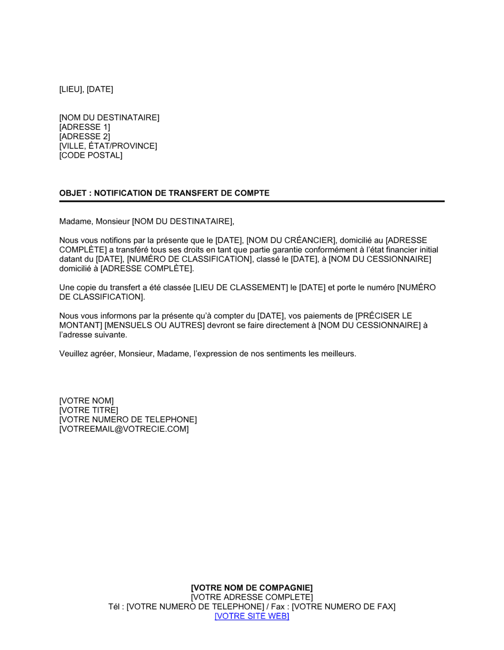 Business-in-a-Box's Notification de transfert de compte