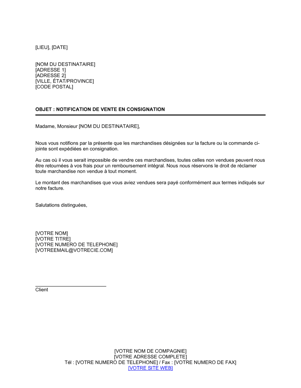 Business-in-a-Box's Notification de vente en consignation