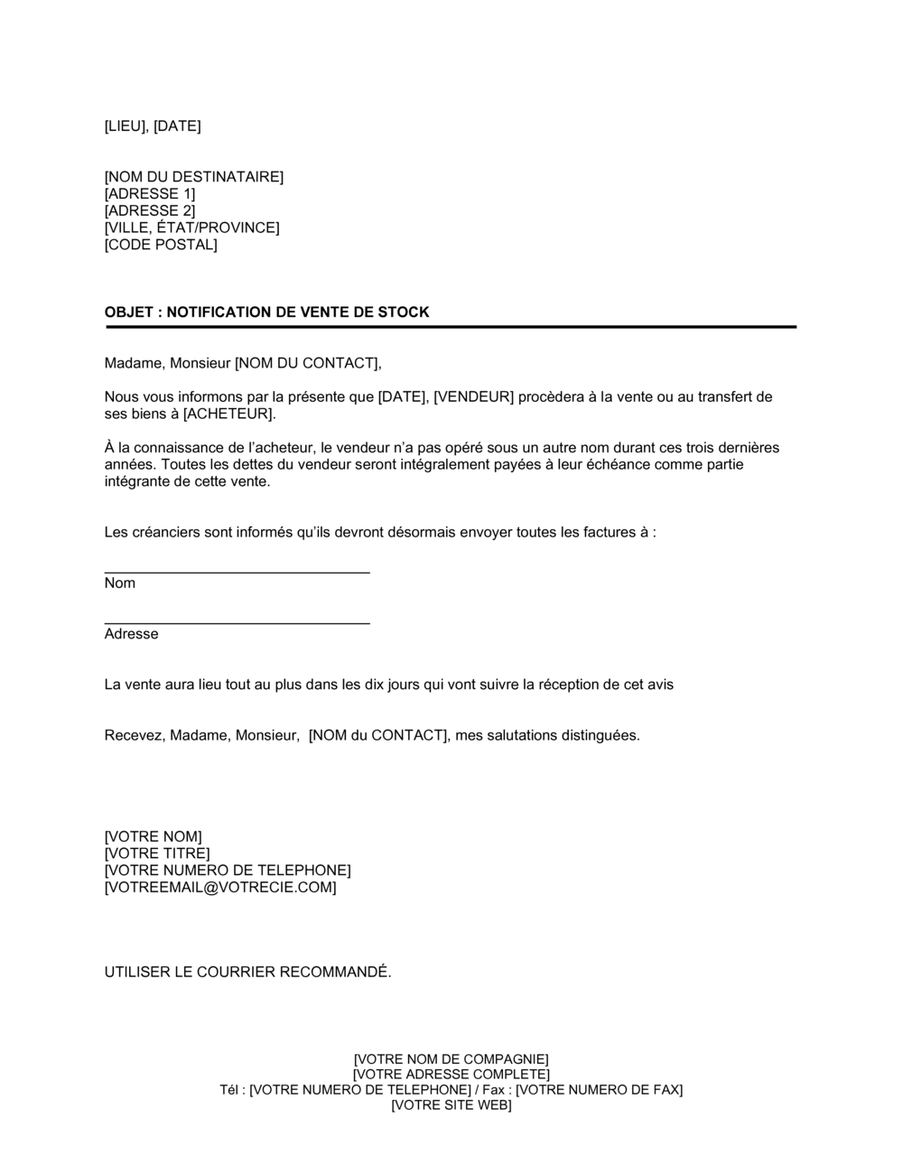 Business-in-a-Box's Notification de vente en gros