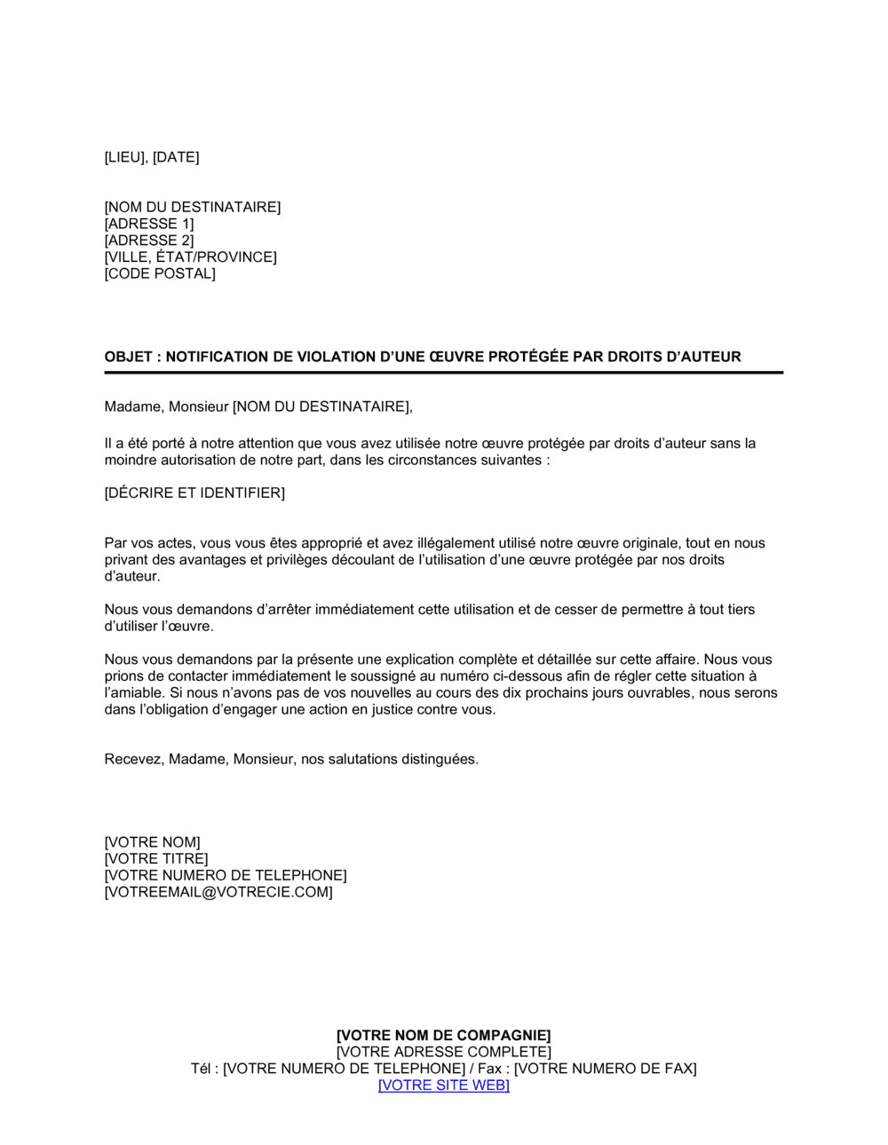 Business-in-a-Box's Notification de violation d'une oeuvre protégée par droits d'auteur