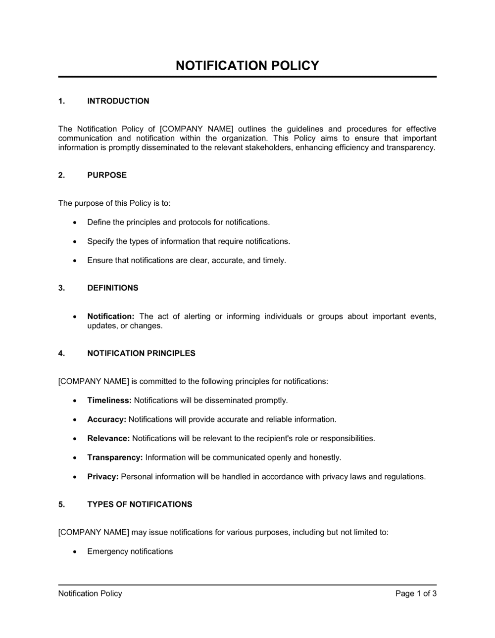 Business-in-a-Box's Notification Policy Template