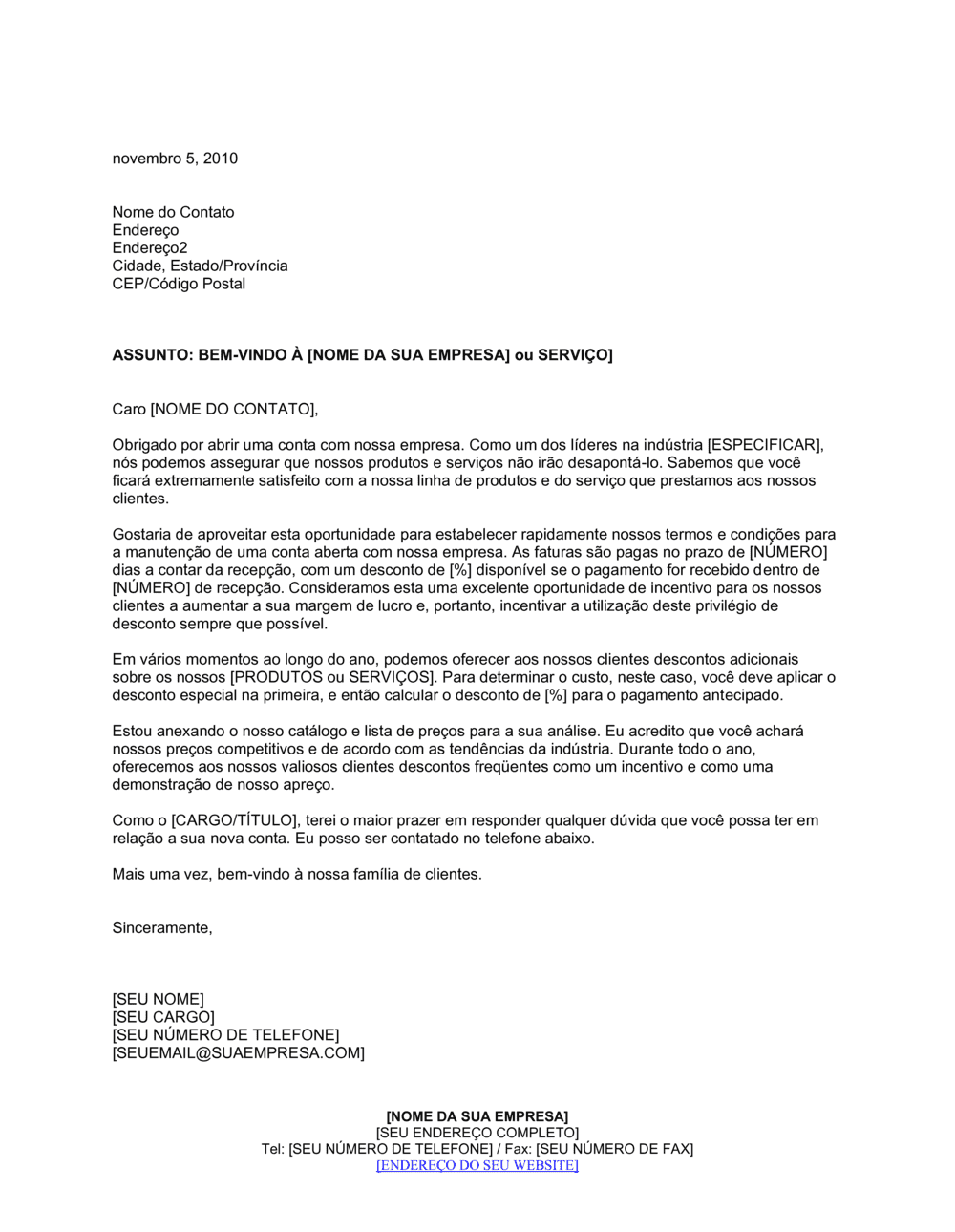 Business-in-a-Box's Nova Carta de Boas Vindas a Conta Aberta e Termos