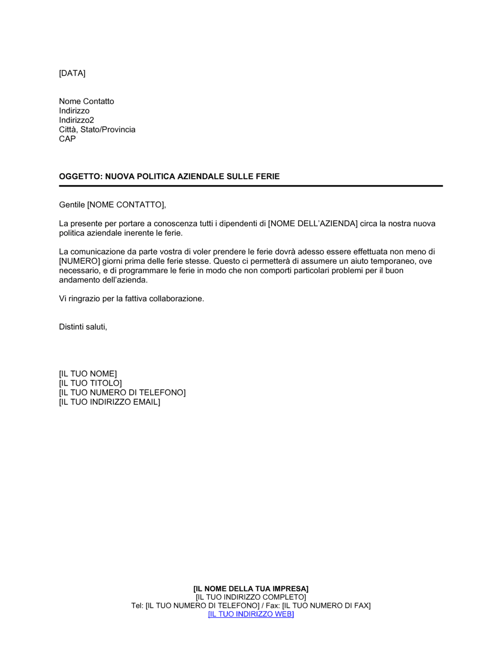 Business-in-a-Box's Nuova politica aziendale sulle ferie