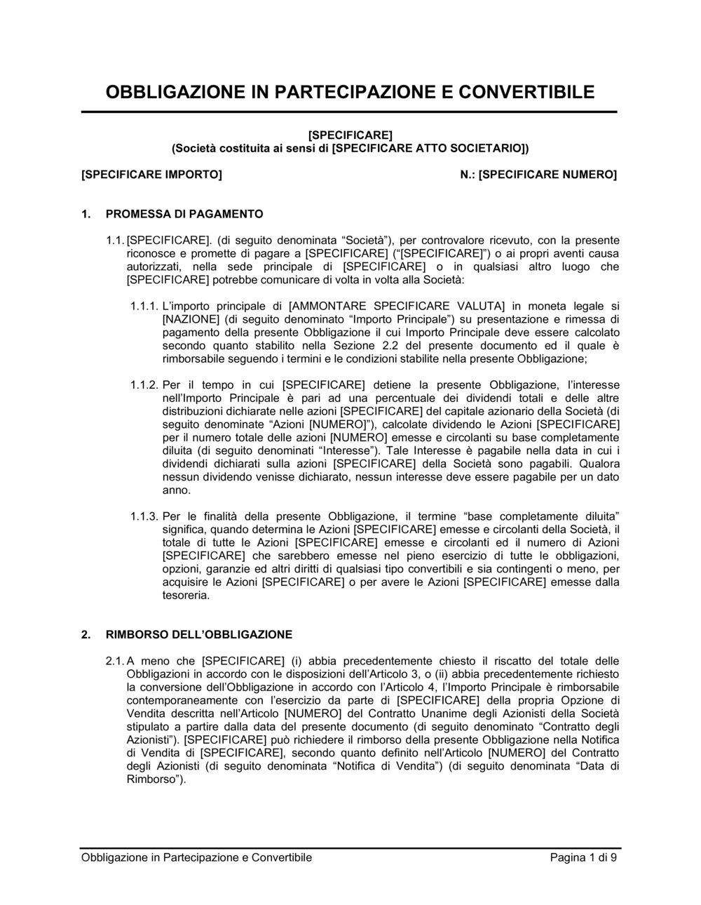 Business-in-a-Box's Obbligazione in partecipazione e convertibile