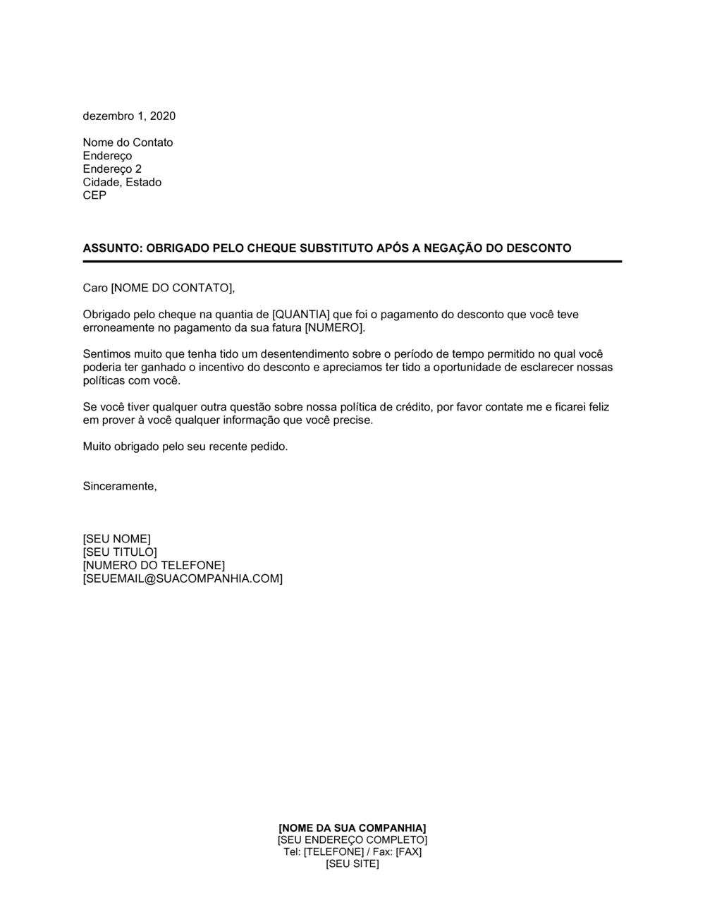 Business-in-a-Box's Obrigado Pelo Cheque Substituto Após Negação de Desconto