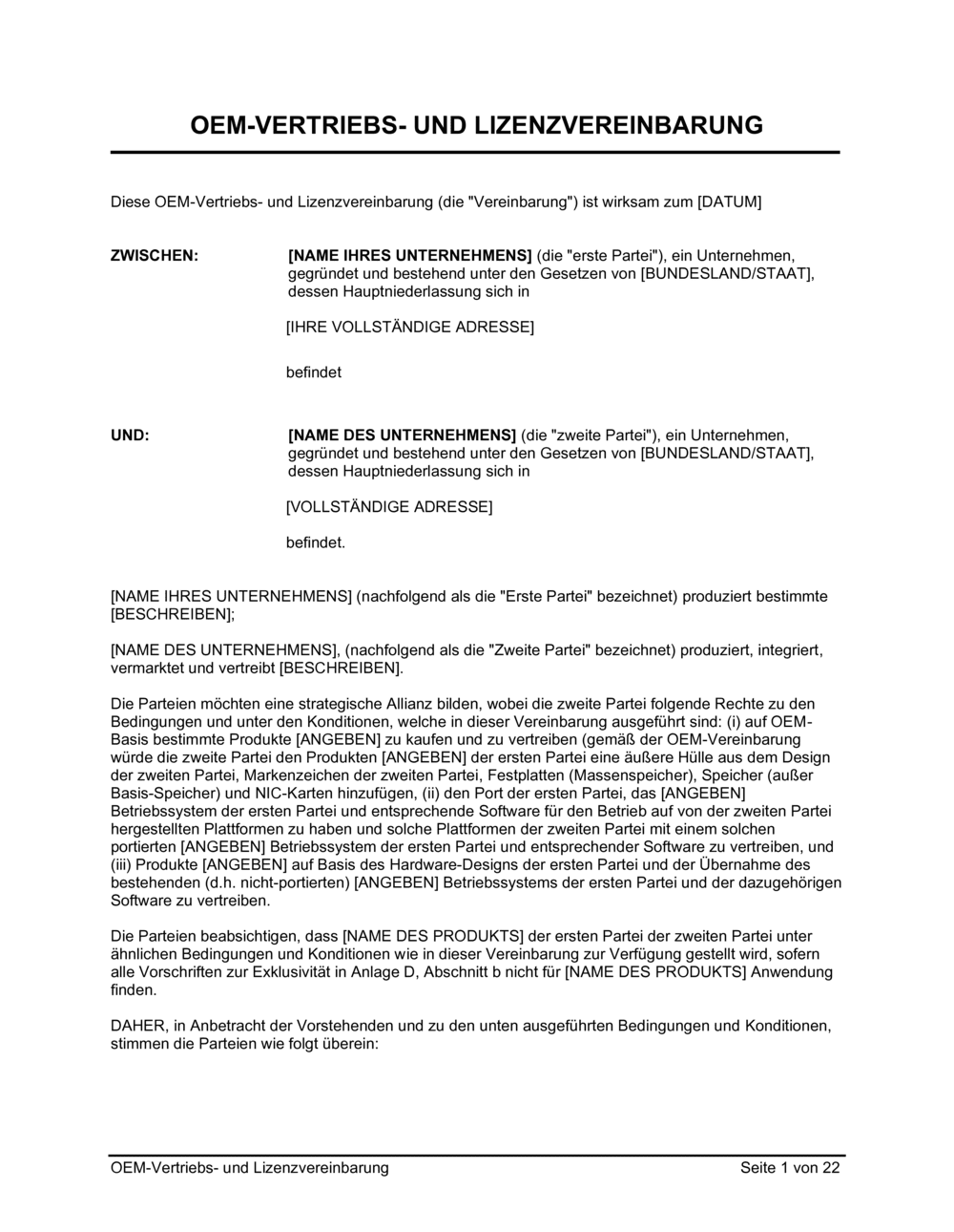 Business-in-a-Box's OEM-Vertriebs- und Lizenzvereinbarung