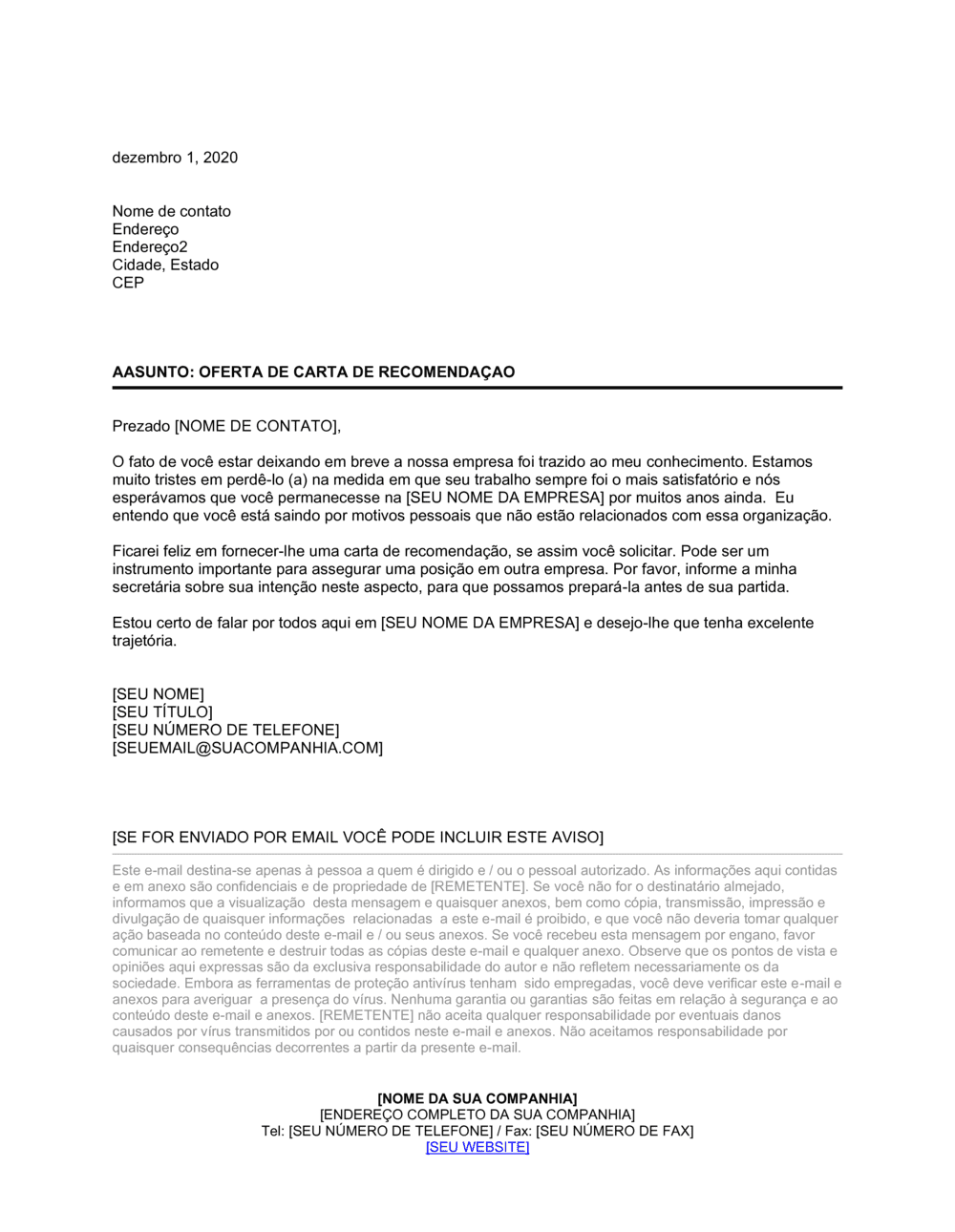 Business-in-a-Box's Oferta de Carta de Recomendação