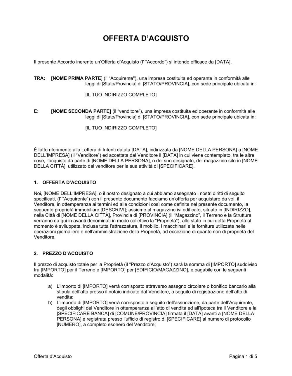 Business-in-a-Box's Offerta d'acquisto di proprietà immobiliare