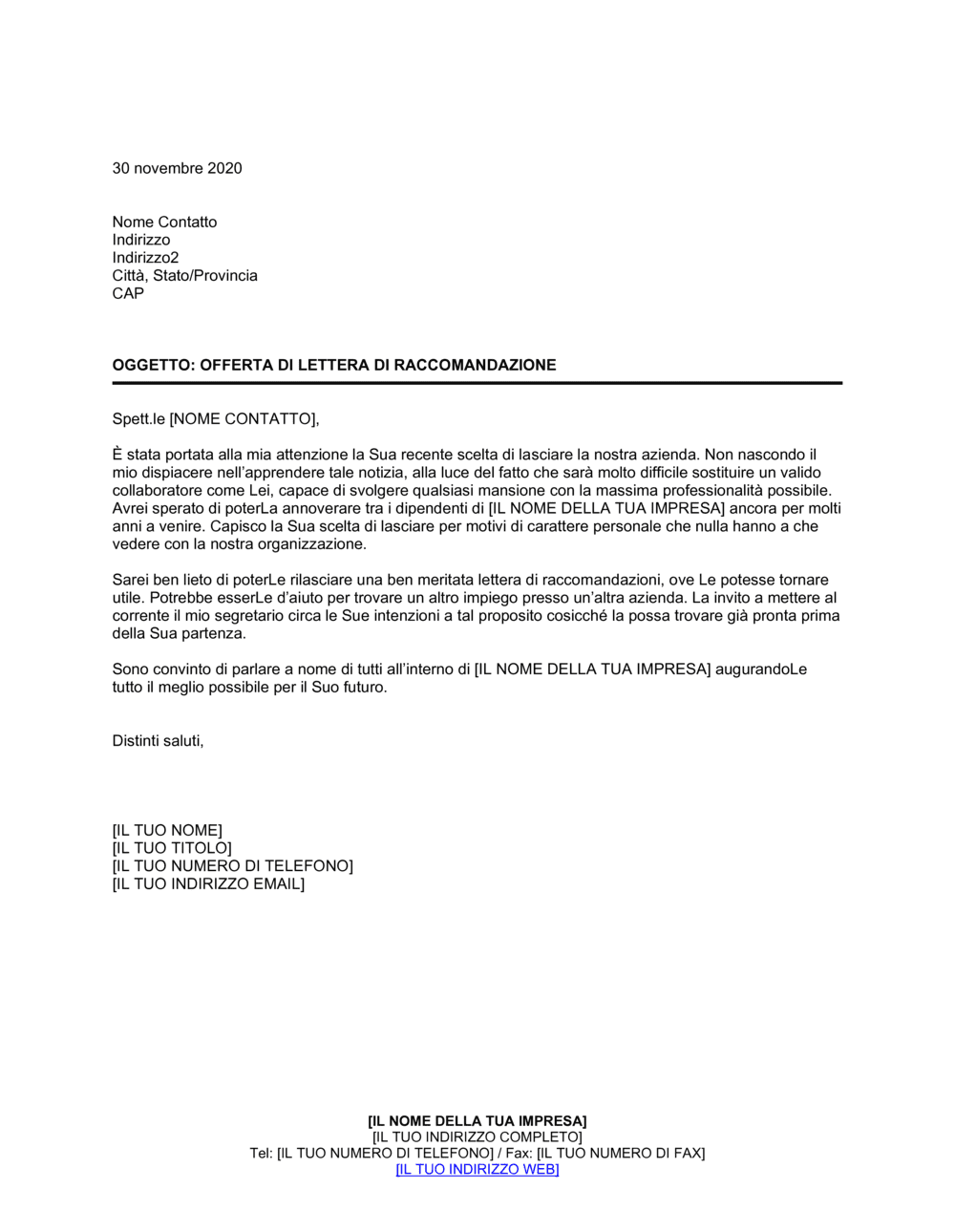 Business-in-a-Box's Offerta di lettera di raccomandazione