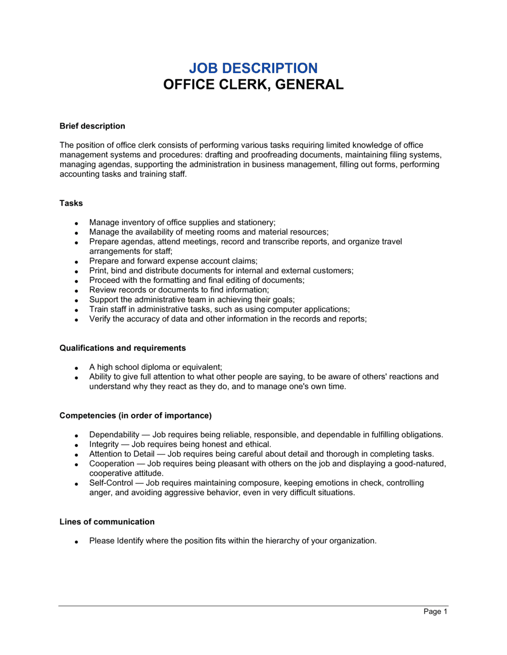 Introducir 78 Imagen Office Worker Job Description   Office Clerk General Job Description D11685 