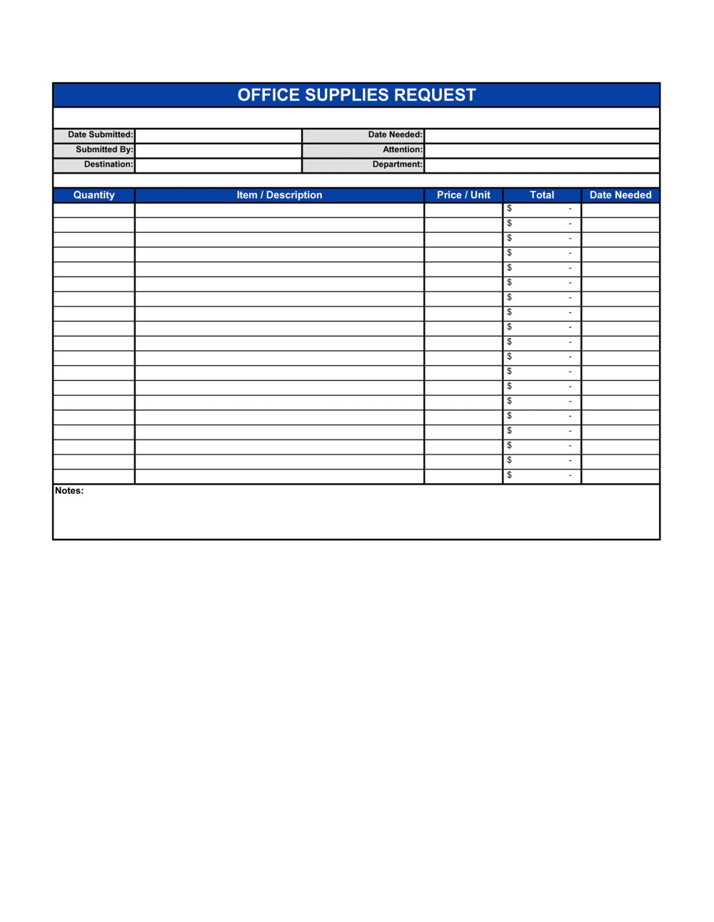 Office Supplies Request Form