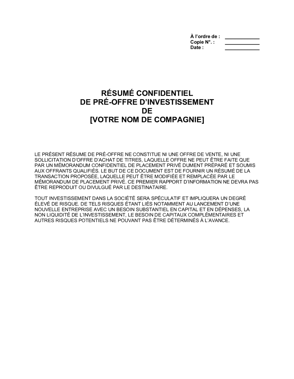 Business-in-a-Box's Offre d'investissement potentiel