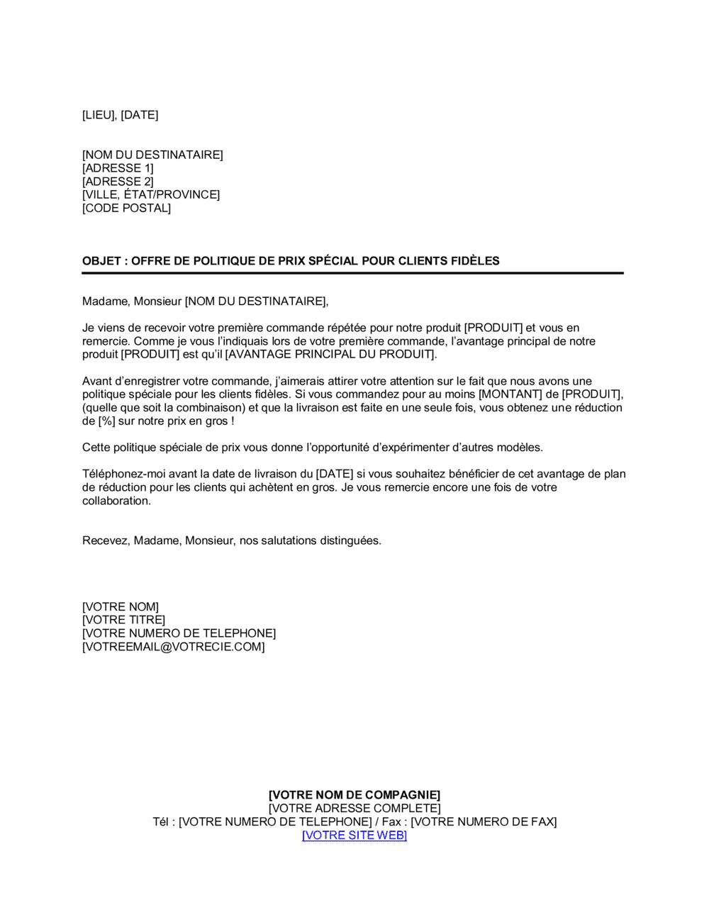 Business-in-a-Box's Offre de politique de prix spécial aux clients réguliers