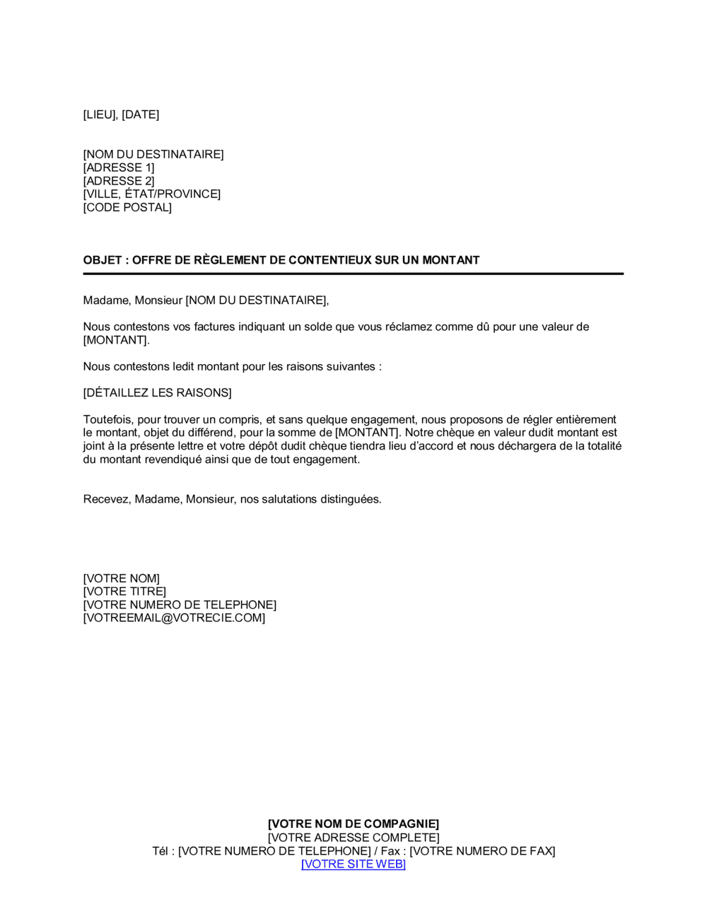 Business-in-a-Box's Offre de règlement de contentieux sur un montant