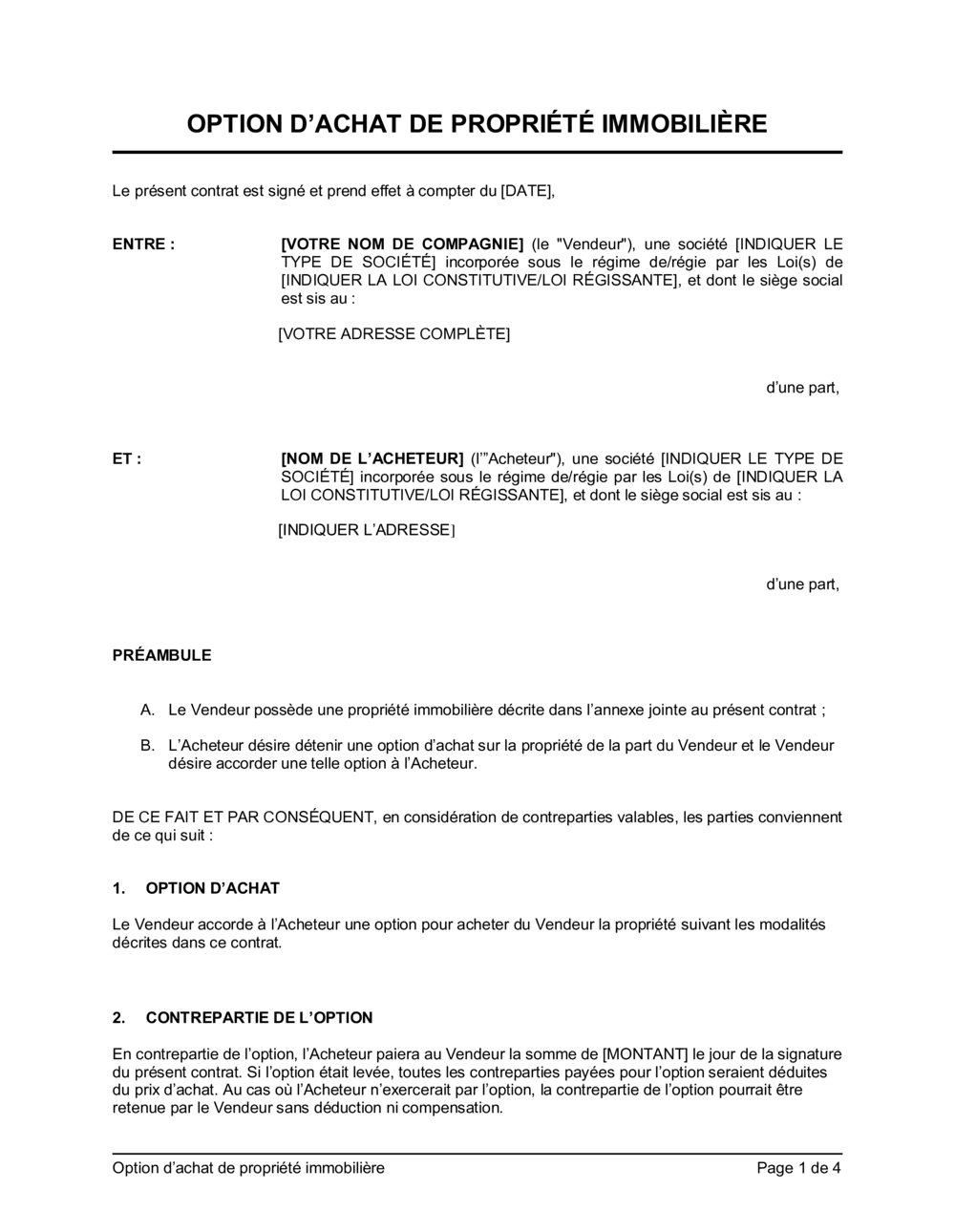 Business-in-a-Box's Option d'achat de propriété immobilière