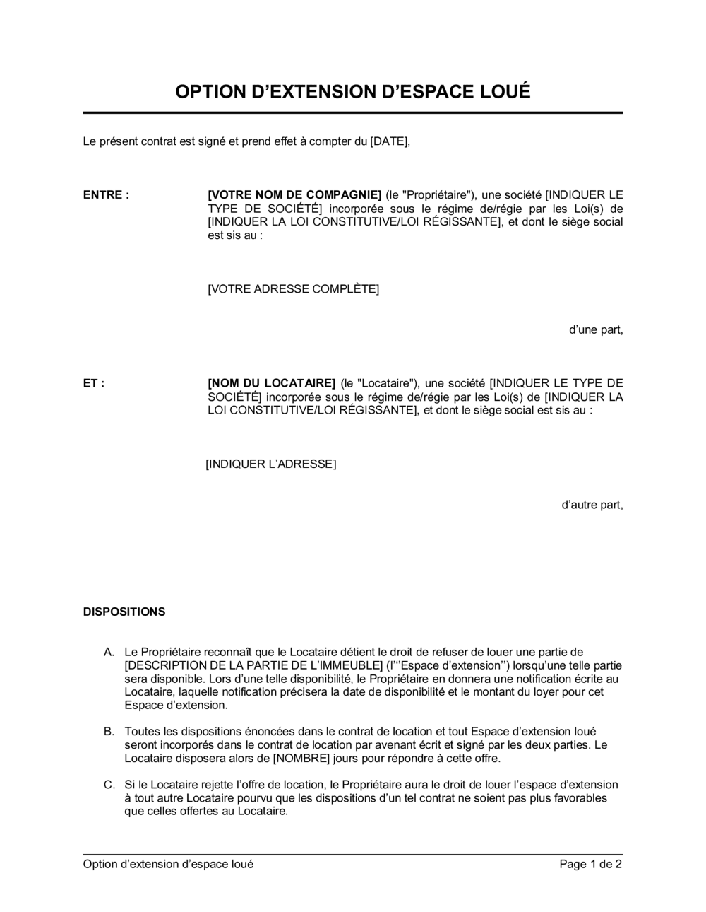 Business-in-a-Box's Option d'extension d'espace loué