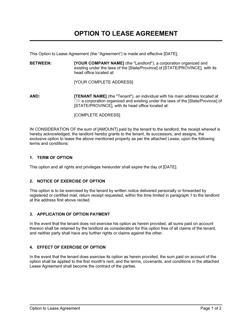Free Template For Lease Agreement