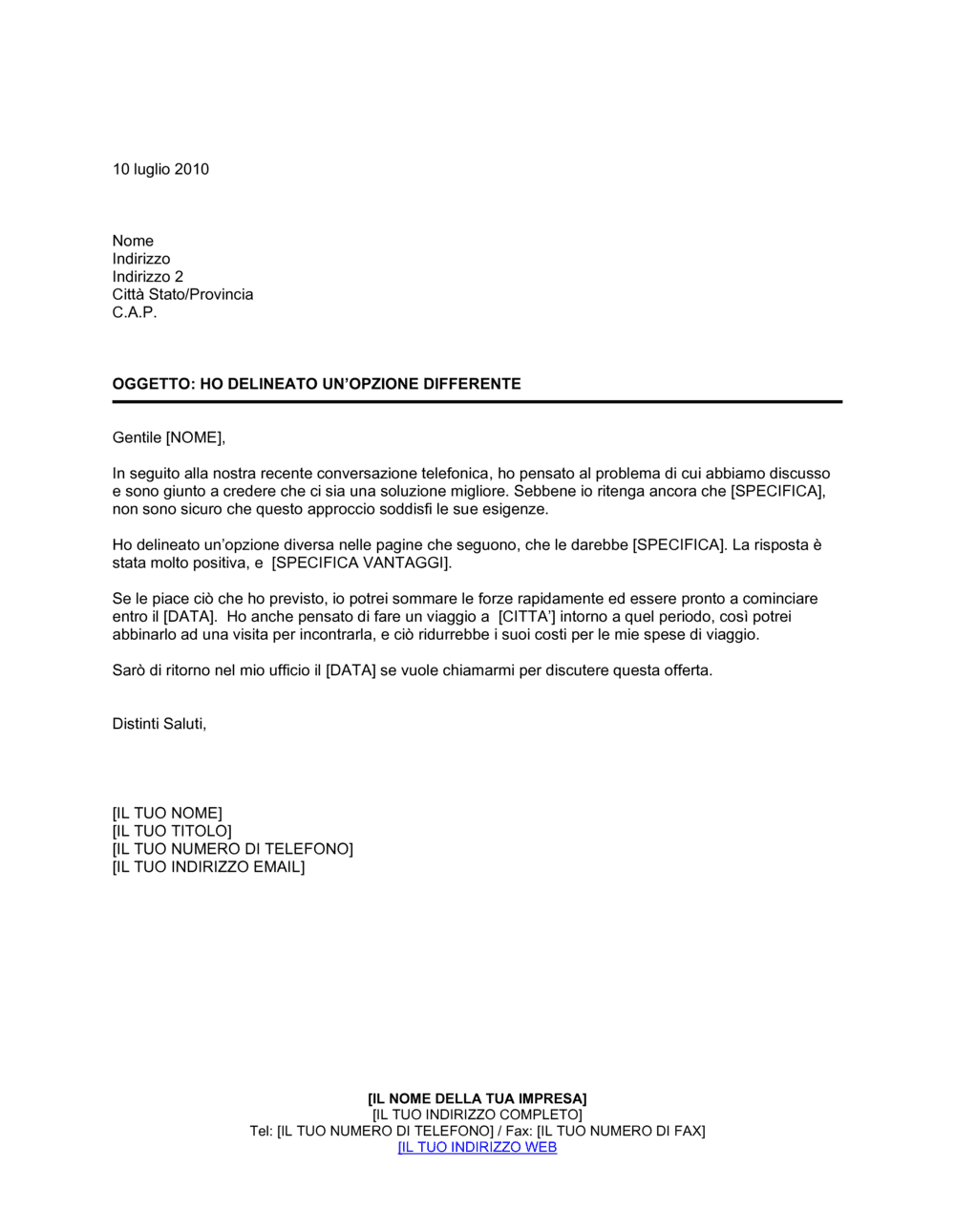 Business-in-a-Box's Opzione differente allegata nelle pagine successive